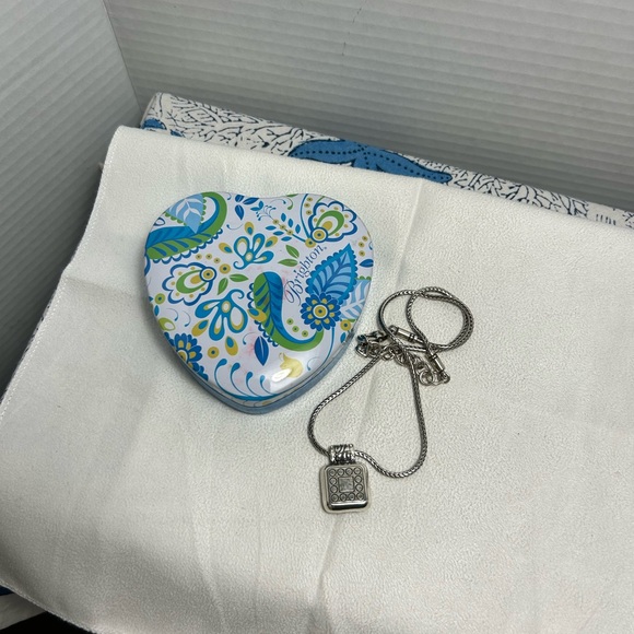 Brighton Regina Necklace Square Blue Crystal Pendant Silver Plated 17" & Tin - Picture 7 of 13